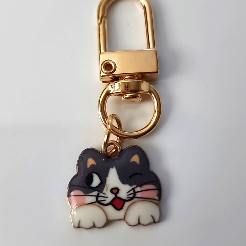 Winking CAT  ZIPPER Pull purse charm Or Charm bracelet Lobster claw closure